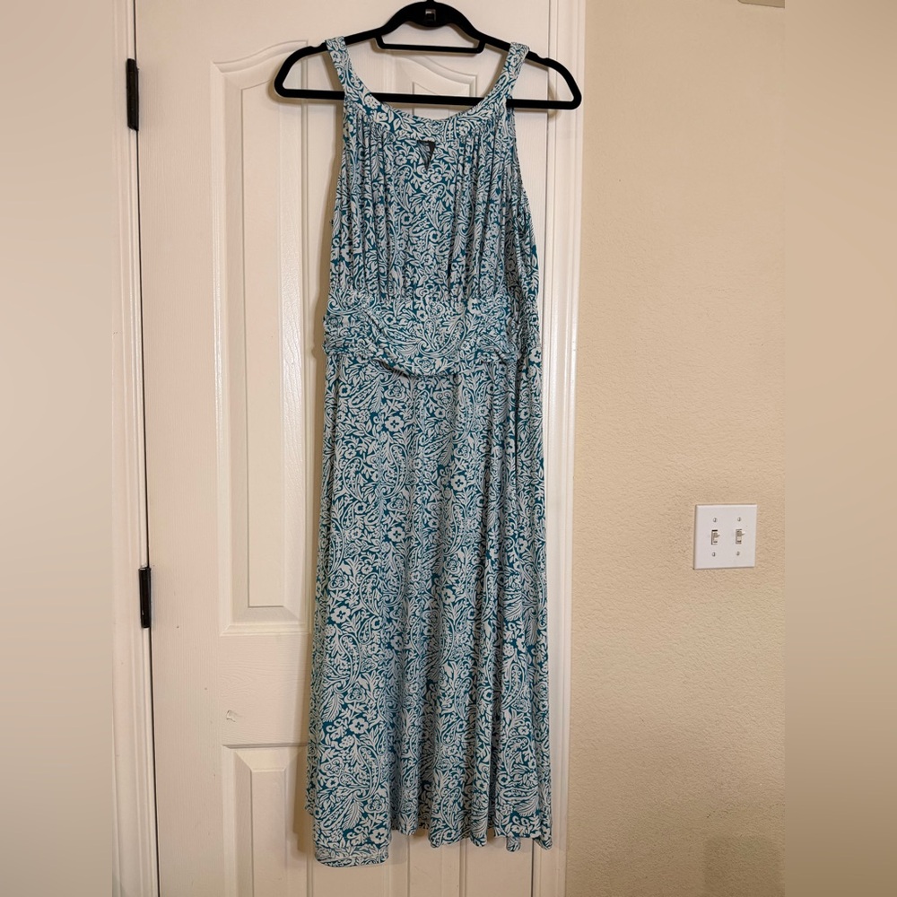 Teal and White Floral Maxi Dress